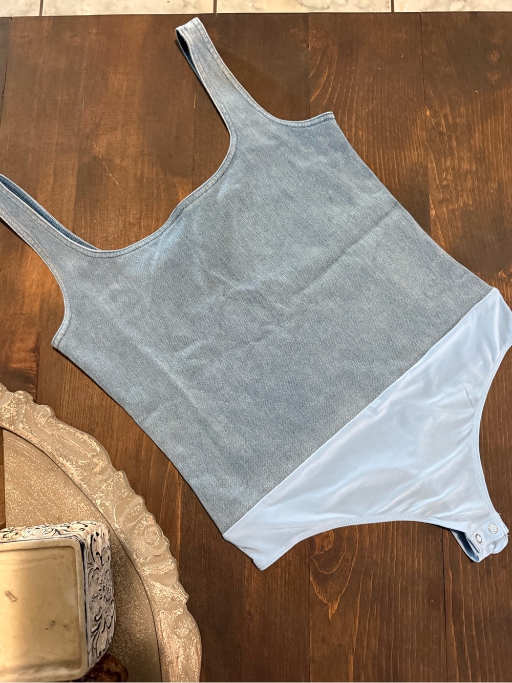 Express body contour denim Bodysuit